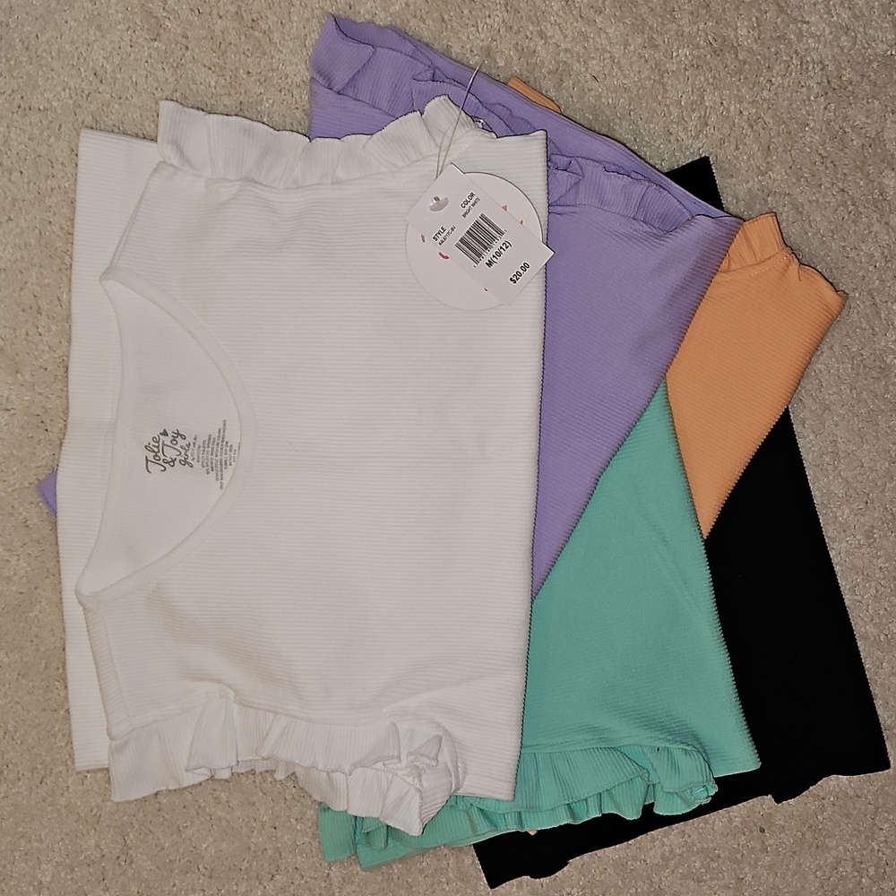 5 Piece Jolie & Joy Girls Ruffle Sleeveless Ribbed Tanks Size M(10/12)